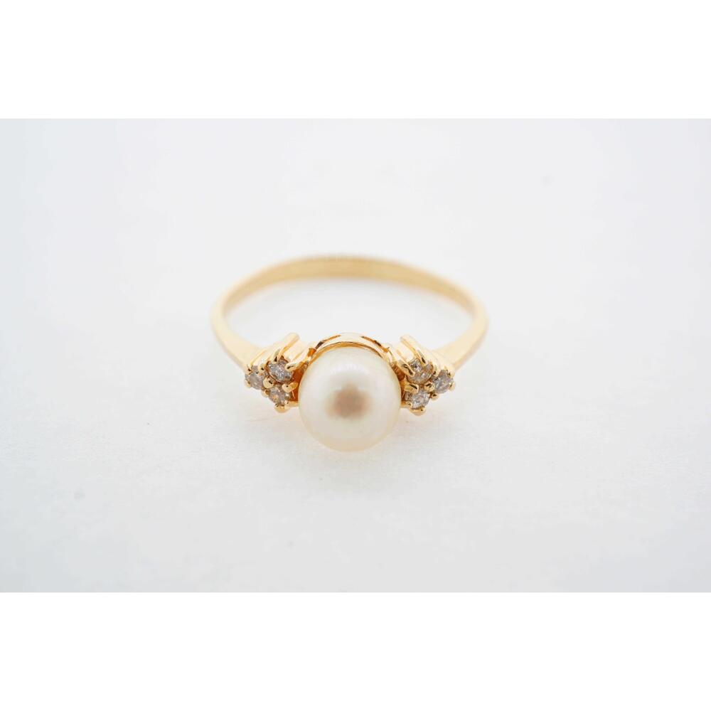 Estate Sale Vintage 14k Yellow Gold Pearl Ring Size 8.75 TCW 0.09 Fine Jewelry